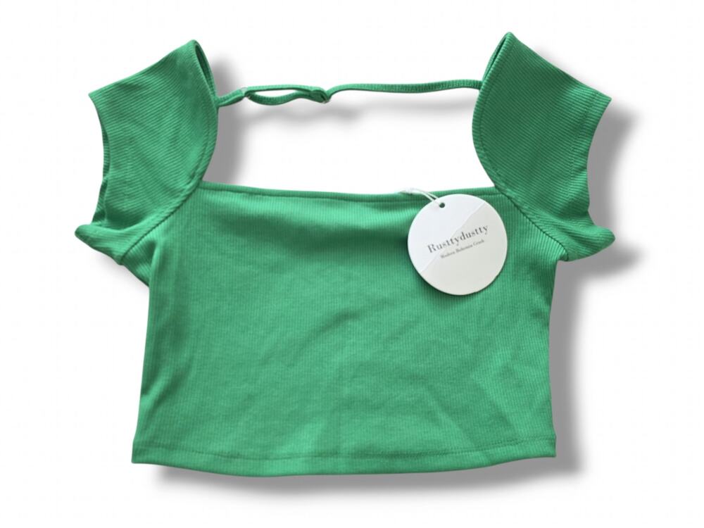 Rusttydustty Women's Medium (M) Kelly Green Cap Sleeved Ribbed Crop Top